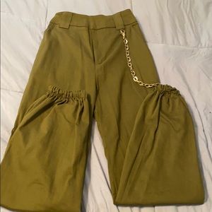 Elastic waist chained side belt pants